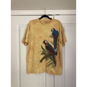 VTG THE MOUNTAIN Parrots Cotton Tie Dye T-Shirt Size Large 90s 1999 USA Tropical